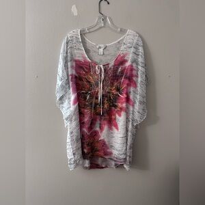 CJ Banks Size 1X Flowy Graphic Floral Top